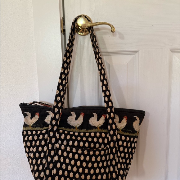 Charming Vera Bradley Roosters and Eggs Black and White Tote Bag - Picture 2 of 8